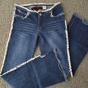 Vintage Y2K Mudd Flare Jeans Sz 7 Frayed Raw Hem Low Rise Stretch Boho Festival